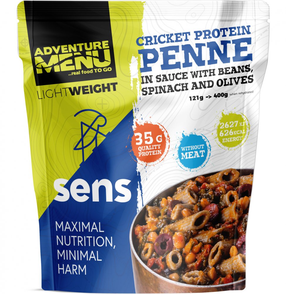 Adventure Menu Cricket Protein Penne in Sauce with Beans, Spinach and Olives | Frystorkad mat | Portionsförpackning